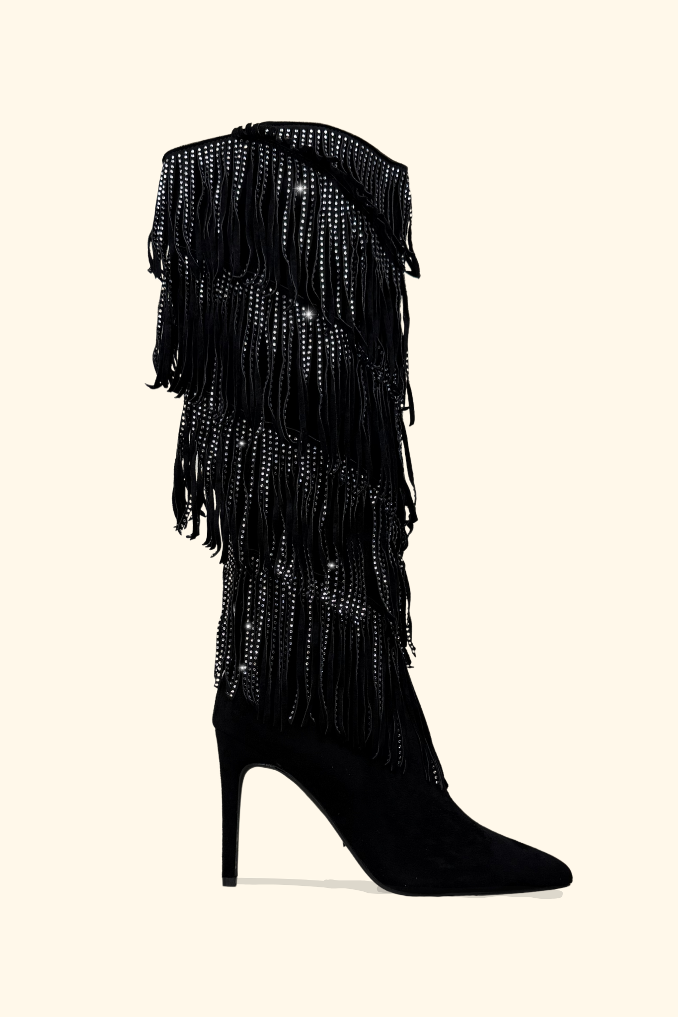 BOTTES À FRANGES IZZY NOIR STRASS