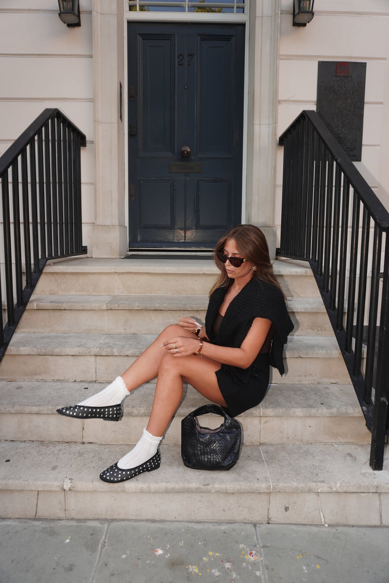 BALLERINES PLATES ELISABETH - BLACK STRASS